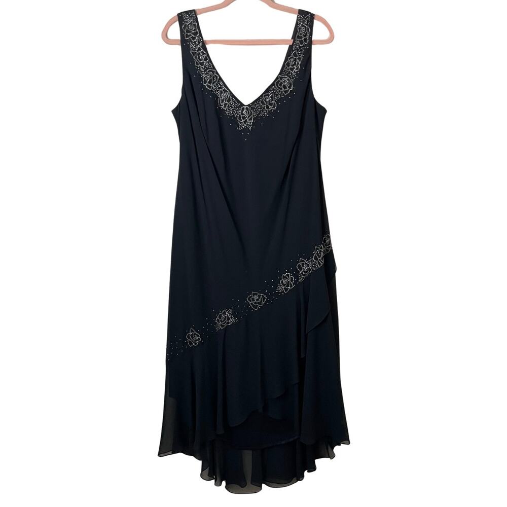 Vintage Y2K 90s Prom Dress Womens 18W Black Fairy Whimsigoth Gothic Beaded Midi